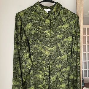 Topshop green printed button up shirt